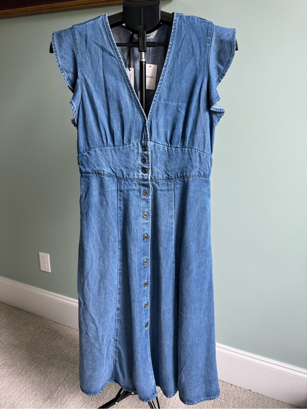 Velvet Heart NWT Chambray Button Front Flutter Sleeve Midi Dress Size Medium